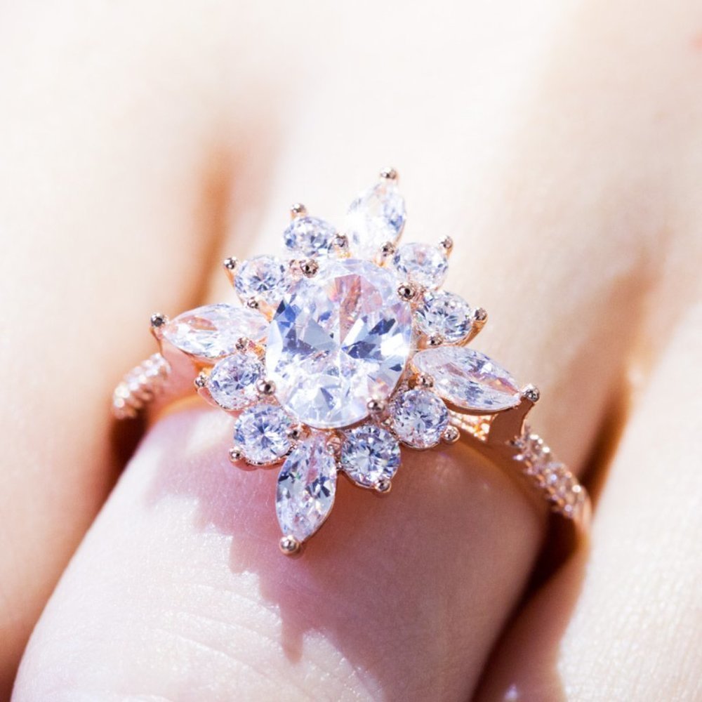 🎀Sweet Super Dainty Sun Flower Oval Gemstone CZ Rings for Women,  EVGG1131 - Picture 3 of 6